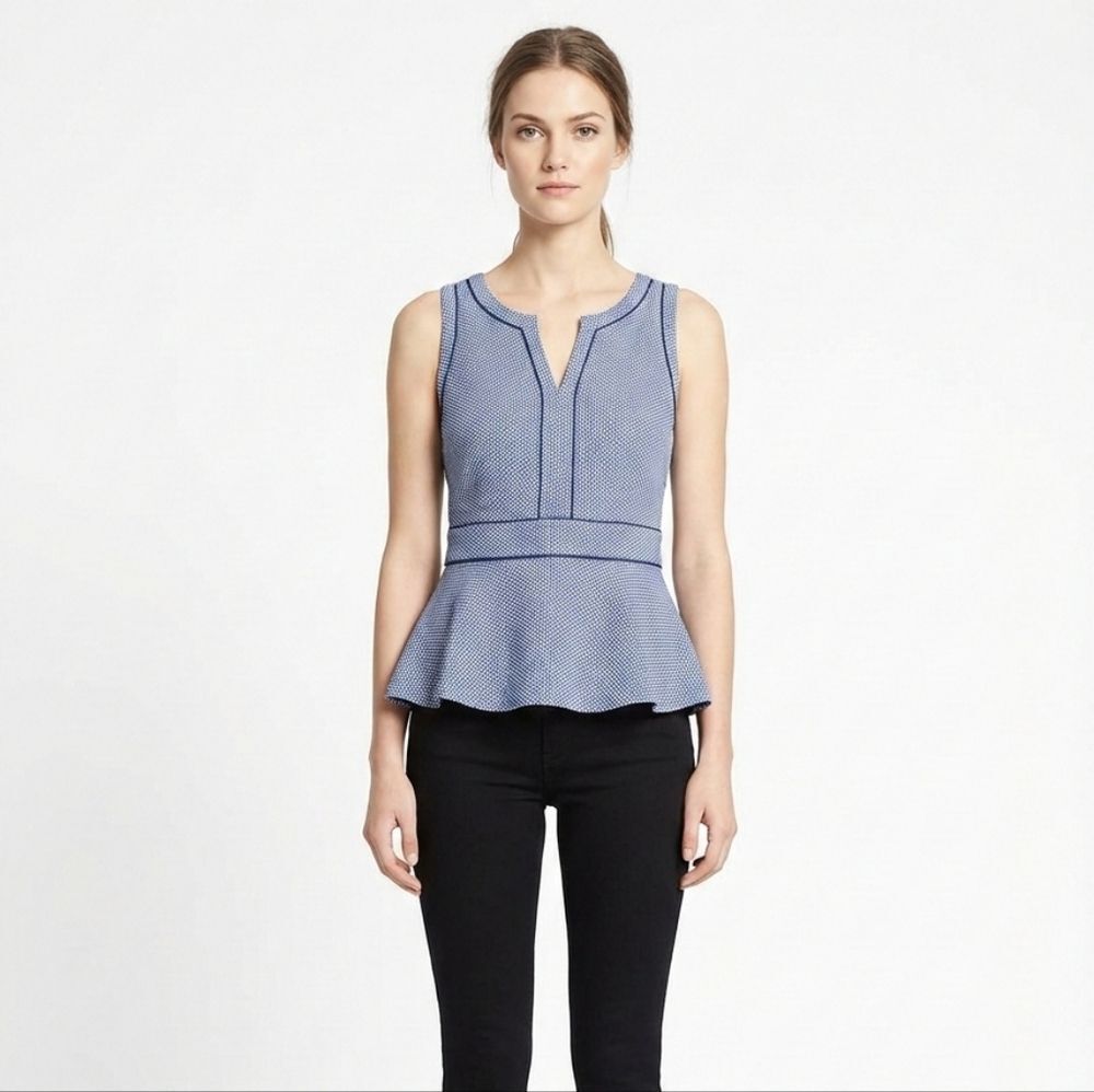 Banana Republic Blue Textured Peplum Top Modern Corporate Chic 6 Structured Work